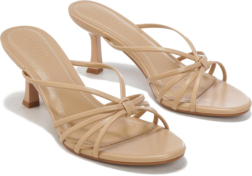 Kitten Heels Open Pointed Toe Slip On Heels Mid Heeled Sandals for Wome