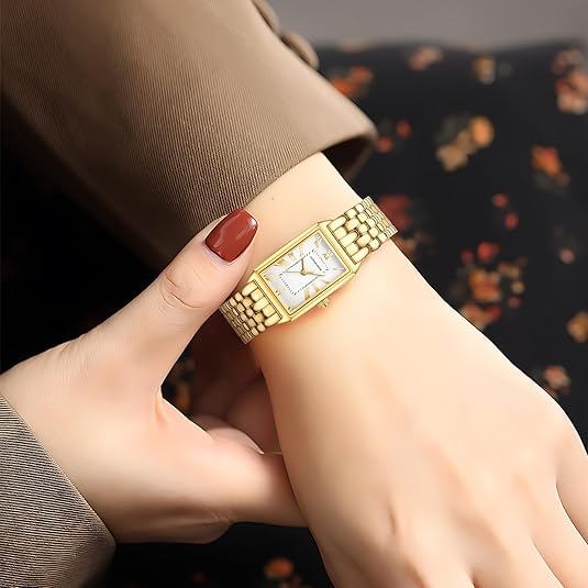 Gold Watches for Women with Vintage Rectangular Case
