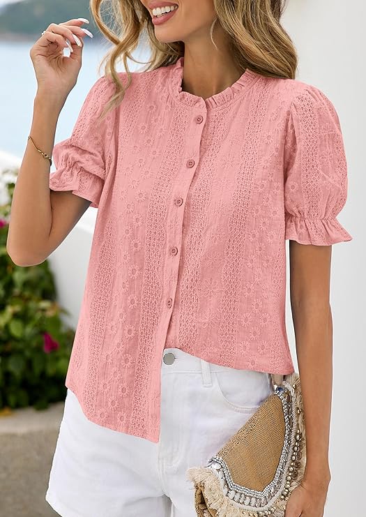 PRETTYGARDEN spring Women Puff Short Sleeve