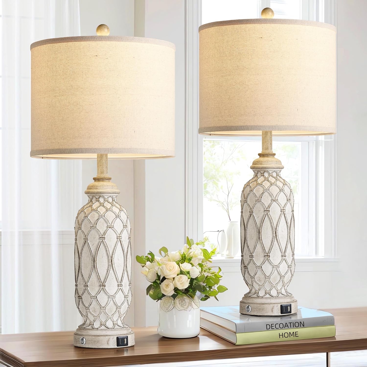 SRJJRS Farmhouse Table Lamps for Bedroom