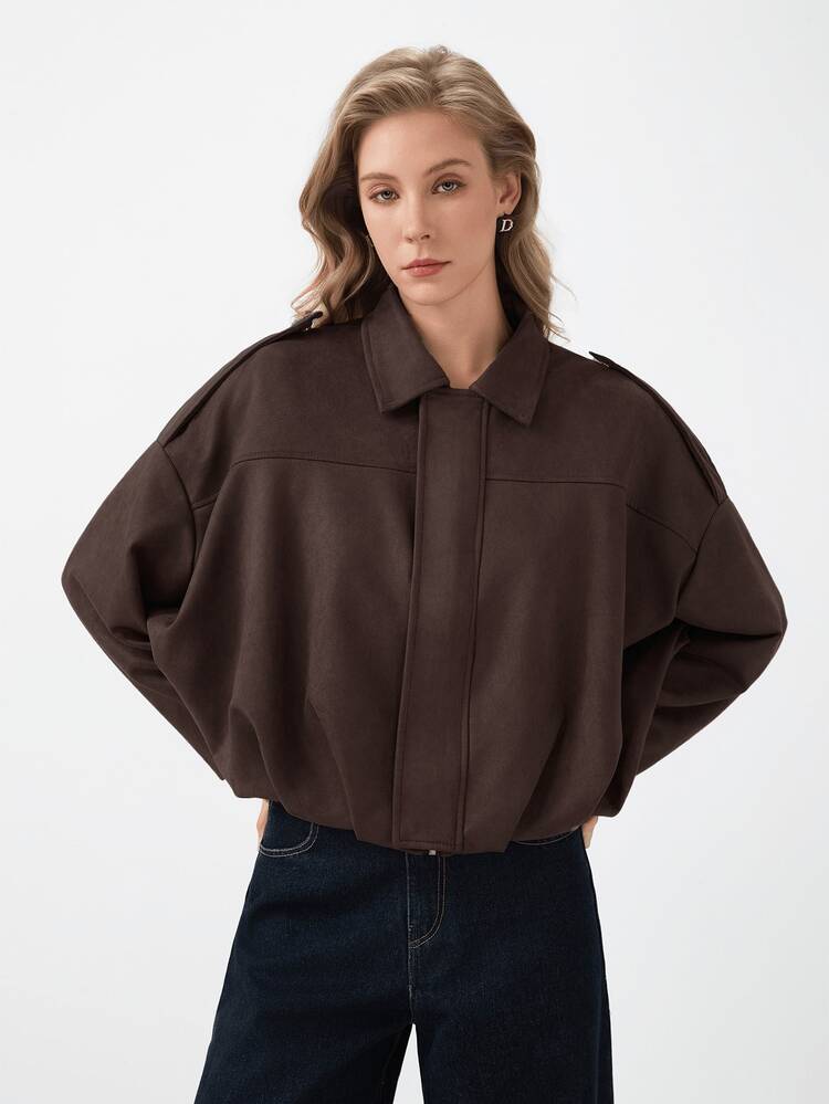 Womens Faux Suede Bomber Jacket