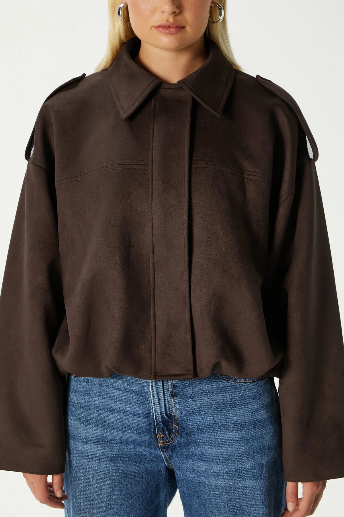 Womens Faux Suede Bomber Jacket
